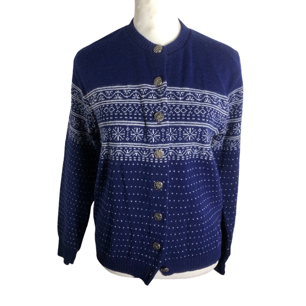 Vintage Amana wool blue/white wool cardigan sweater. Sz 36 (S)